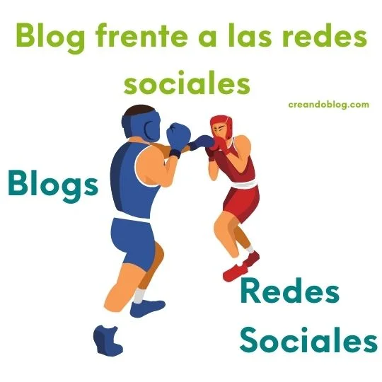 ¿Cómo empezar en las redes sociales desde cero? 8 Imagen dibujo combate boxeadores y texto: Blog frente a redes sociales