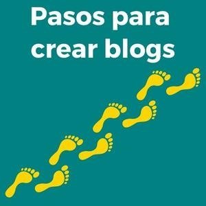 Imagen cuadrada con unas huellas de pies humanos de color amarillo sobre fondo ver y texto sobreimpreso: Pasos para crear blogs.