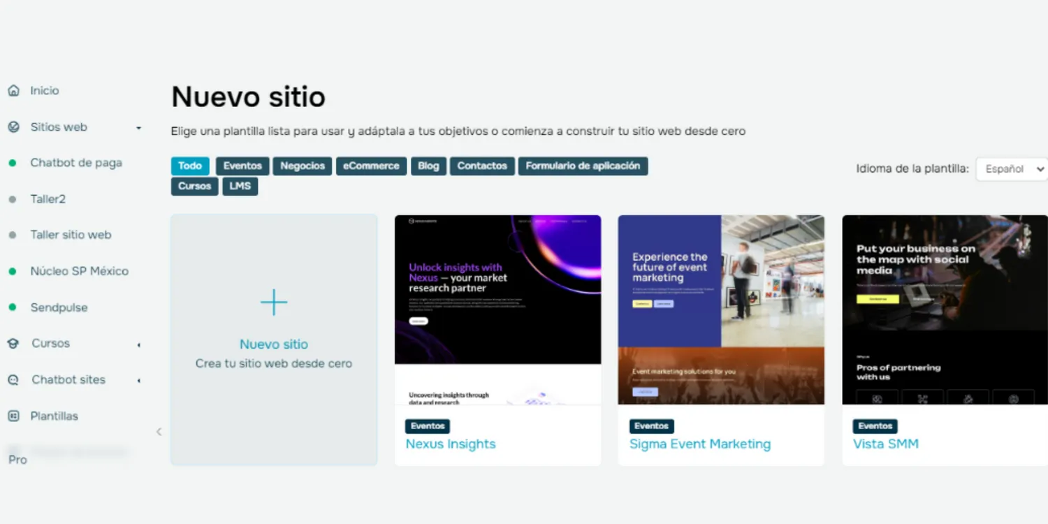 Paso a paso en la creación de sitios web con SendPulse 3